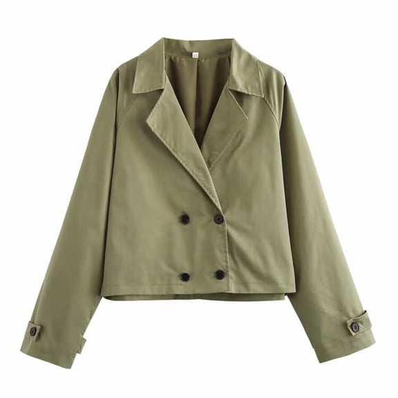 Womens Cropped Trench Coat Lapel Double Breasted Short Jacket Outwear Notched Lapel D Short Jacket Outwear Green S