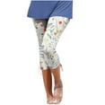 thumbnail image 1 of Womens Cropped Trousers Slim Tight Stretch Elastic Waist 3/4 Length Yoga Pants Plain Side Ruched Drawstring Capri Leggings Casual Jogging Sports Pants Capris for Ladies, 1 of 5
