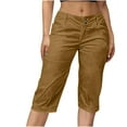 thumbnail image 1 of Womens Cropped Trousers Summer Dressy Knee Length Shorts Button Pull On Capri Pants Ladies Slim Fit Straight Leg Casual Trousers Solid Plain Cargo Shorts with Pockets, 1 of 9