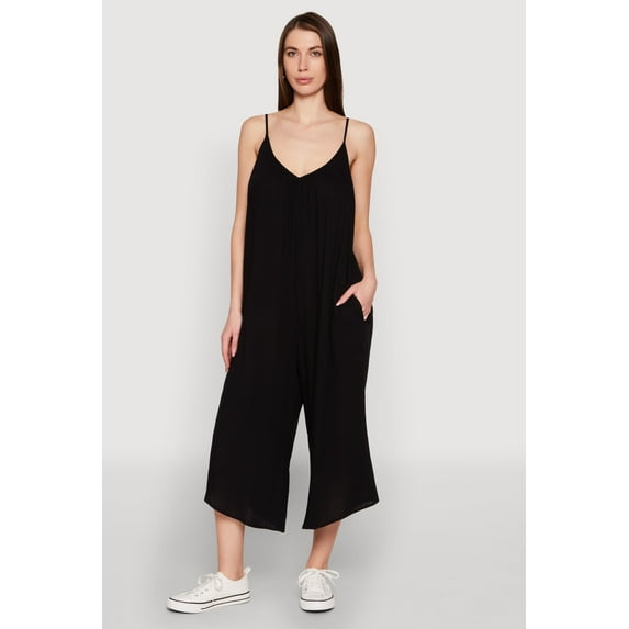 Womens Cropped Wide Leg Jumpsuit