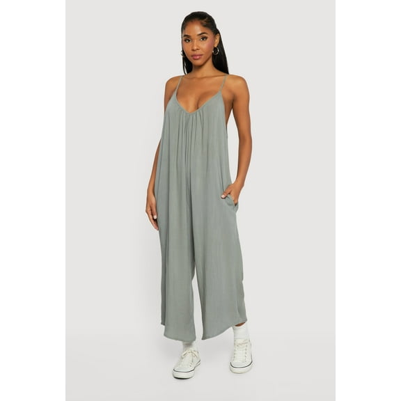Womens Cropped Wide Leg Jumpsuit