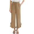 thumbnail image 1 of Womens Cropped Wide Leg Pants Ruffle Flare Bell Bottom High Waisted Casual Business Capri Palazzo Pants with Pockets, 1 of 7
