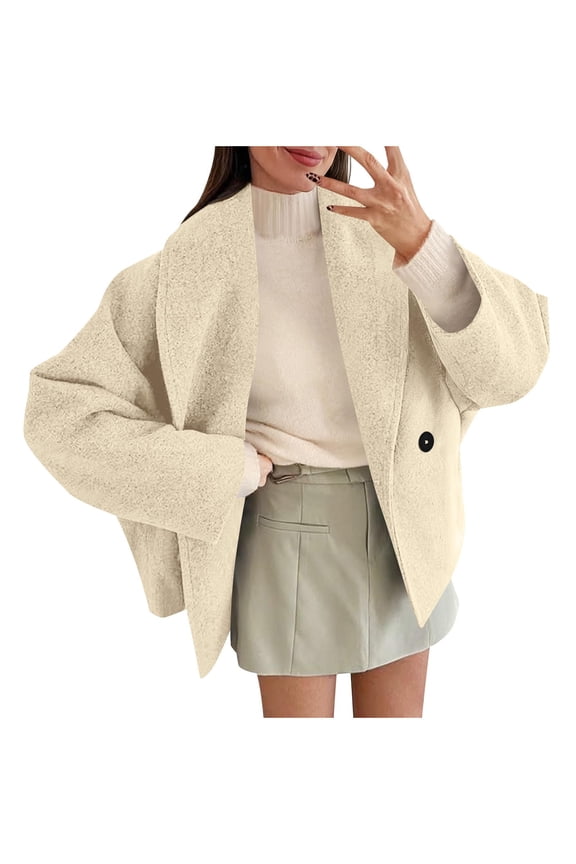 Womens Cropped Wool Blend Coats Fashion Single Breasted Long Sleeve Short Jacket Peacoat Fall Winter Outwear Overcoat