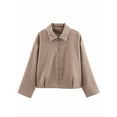 thumbnail image 1 of Womens Cropped Wool Jacket Warm Winter Fleece Bombers Jacket Zip Up Short Pea Coats with Pockets Khaki M, 1 of 9