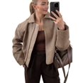 thumbnail image 1 of Womens Cropped Wool Jacket Warm Winter Fleece Jacket Zip Up Short Coats Light Brown S, 1 of 8