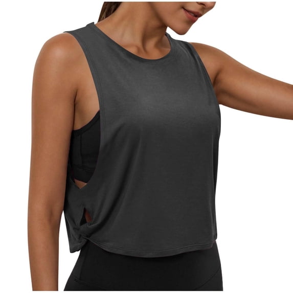 Womens Cropped Workout Tank Tops Sleeveless Sports Athletic Yoga Running Gym Crop Shirts Side Cut Out Lightweight