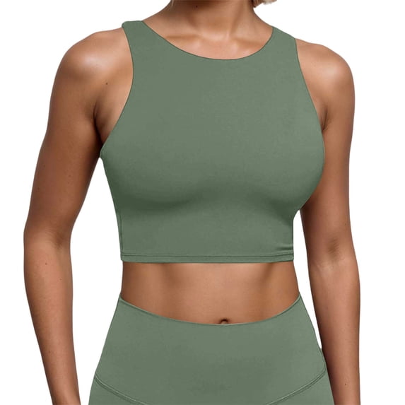 Womens Cropped Workout Tank Tops with Built in Bras Summer Sleeveless Yoga Tops Padded Racerback Running Gym Athletic Tees Green M