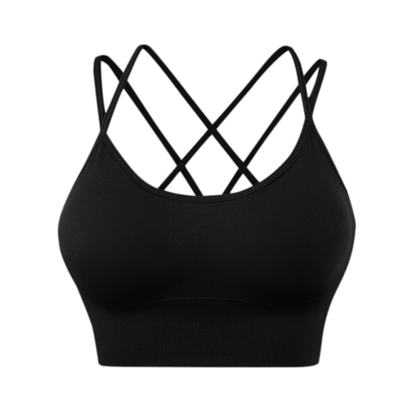 Womens Cross Back Sport Bras Padded Strappy Criss Cross Cropped Bras For Yoga Workout Fitness Low Impact Bras Plus Size Shockproof Wire Free