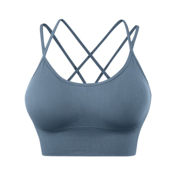 Womens Cross Back Sport Bras Padded Strappy Criss Cross Cropped Bras For Yoga Workout Fitness Low Impact Bras Seamless Bras