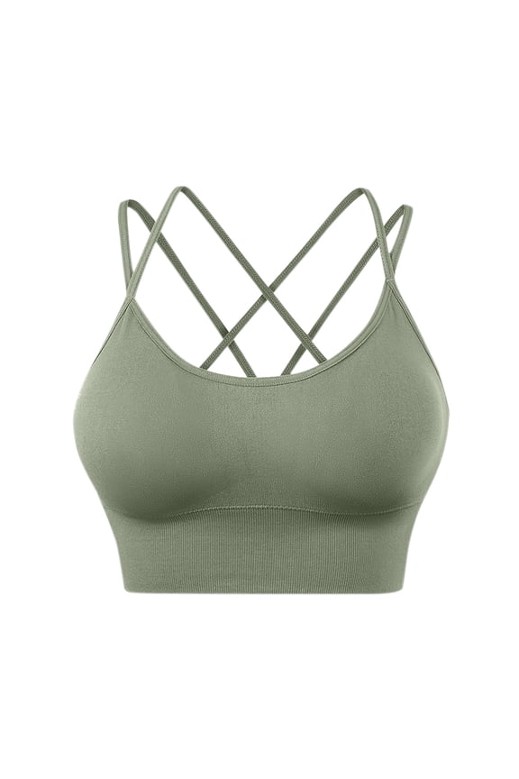 Womens Cross Back Sport Bras Padded Strappy Criss Cross Cropped Bras For Yoga Workout Fitness Low Impact Bras Push Up Bralette For Women Seamleass