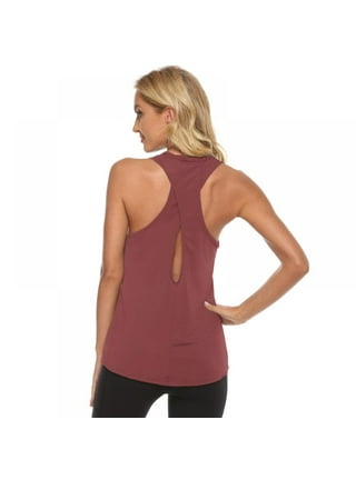 Sanutch Open Back Workout Shirts Yoga Tops Tie Back Tank Tops for Women