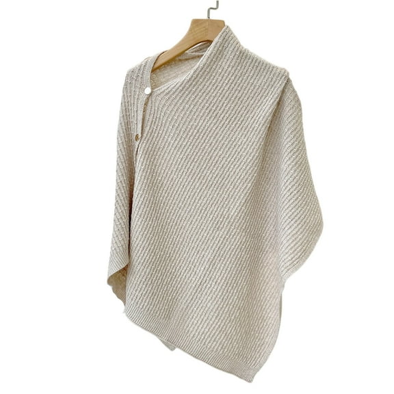 Womens Cross Front Poncho Sweater Wrap Topper Knitted Elegant Shawls Cape for Fall Winter Khaki One Size