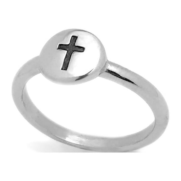 Womens Cross Ring Stainless Steel Silver Engraved Christian Ring Disc Stackable Waterproof Size 8