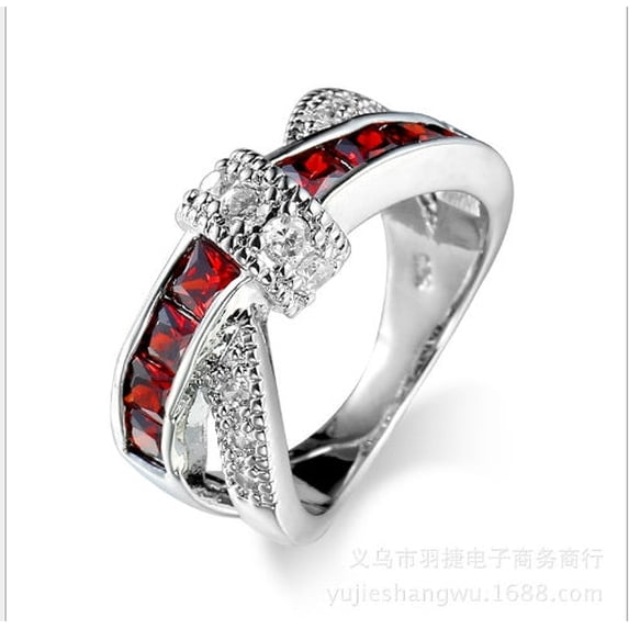 Womens Cross Ring Zircon Inlaid Copper Jewelry Electroplated White Gold Plated Fashion Statement Gift For Her