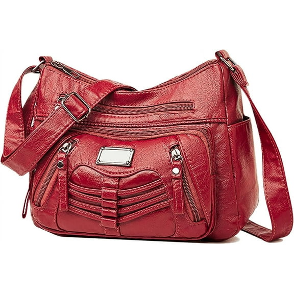 Womens Crossbody Bag Soft Leather Handbags Multi Pocket Satchel Waterproof Hobo Shoulder Bag Messenger Bag