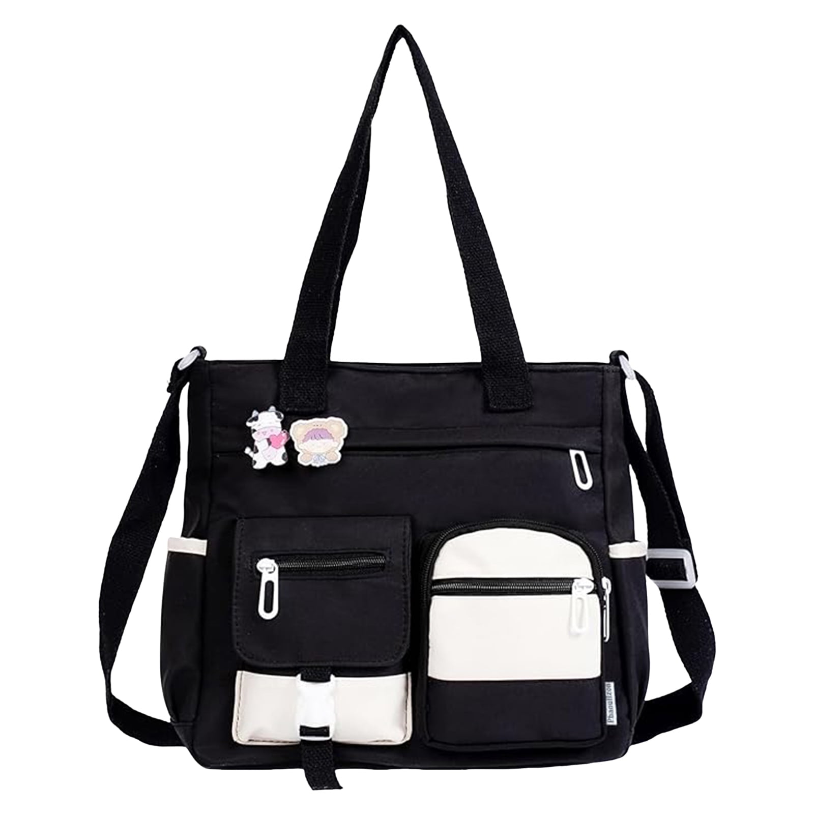 Womens Crossbody Bags for Teens Cute Messenger Purse Nylon Shoulder Tote Bags Multi Pockets Top Handle Satchel Handbags Black
