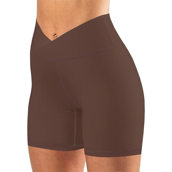 Womens Crossover Biker Shorts 5" High Waisted Yoga Workout Athletic Running Spandex Shorts