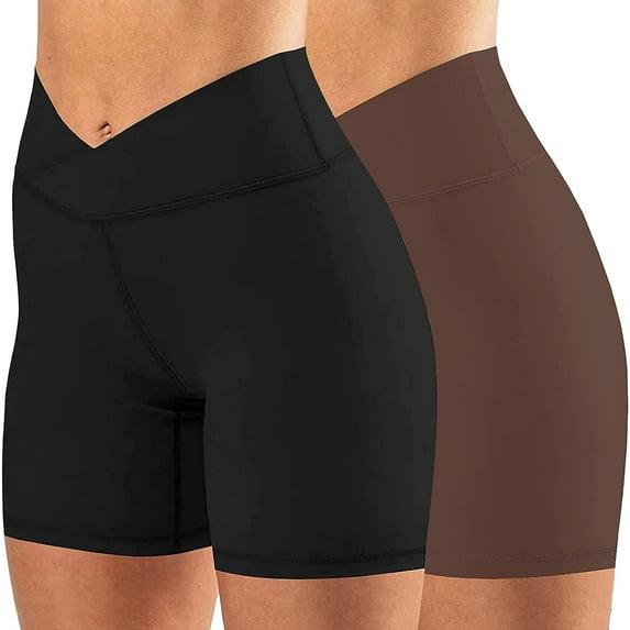 Womens Crossover Biker Shorts 5" High Waisted Yoga Workout Athletic Running Spandex Shorts