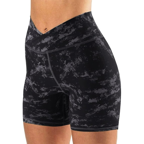 Womens Crossover Biker Shorts 5" High Waisted Yoga Workout Athletic Running Spandex Shorts