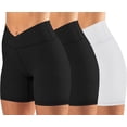 thumbnail image 1 of Womens Crossover Biker Shorts 5" High Waisted Yoga Workout Athletic Running Spandex Shorts, 1 of 8