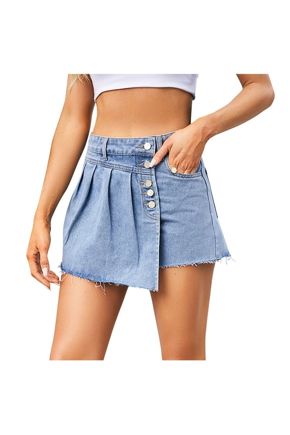 Womens Crossover Jean Shorts - Stretch High Waisted Trendy Denim Shorts Curvy Casual Summer Clothes