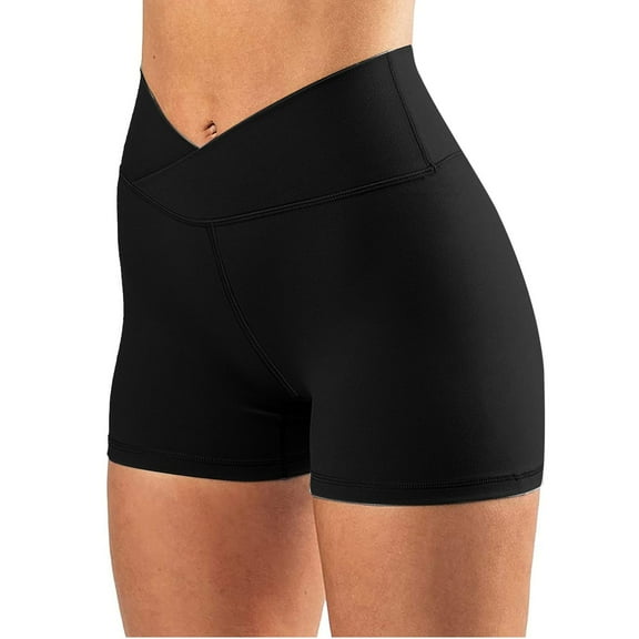 Womens Crossover Workout Shorts Strength High Waisted Butt Lifting Compression Running Athletic Gym Yoga Shorts