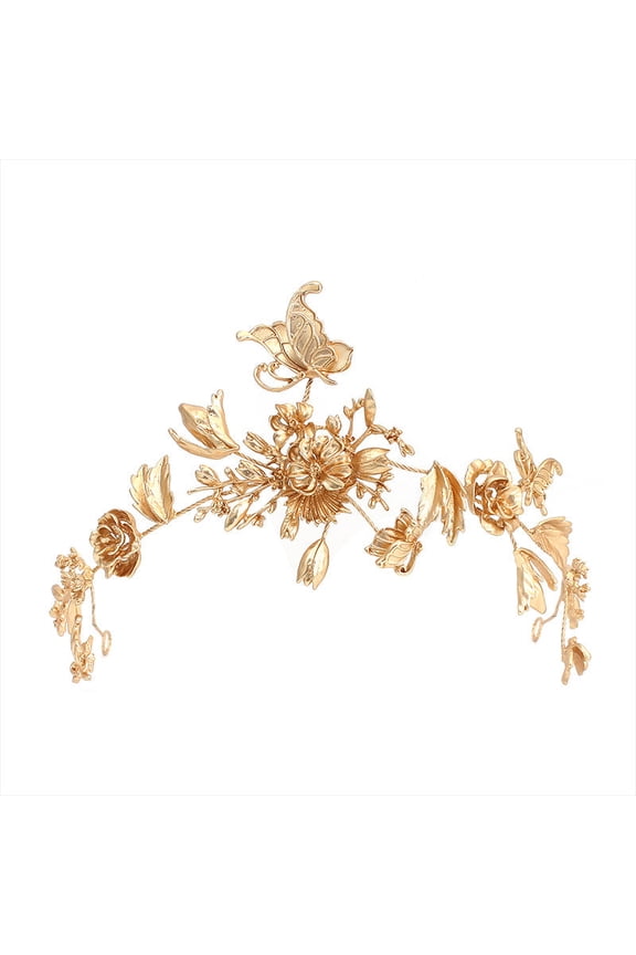 Womens Crown Headband Retro Hair Hoop Electroplated Alloy Gold Tone Bridal Wedding Prom Party Head Accessories