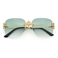 thumbnail image 1 of Womens Crucifix Cross Bling Rimless Rectangular Metal Frame Sunglasses Gold - Green, 1 of 8