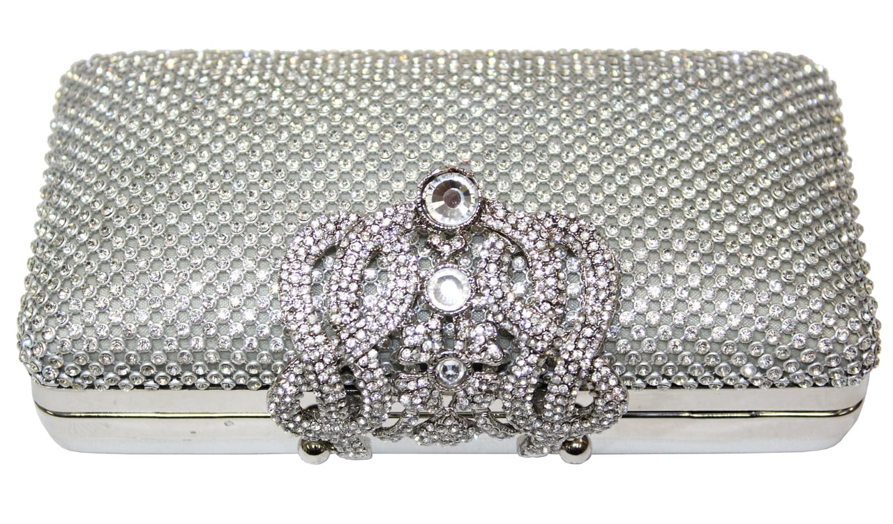 Womens Crystal Covered Small Silver Clutch Bag — free download