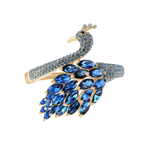Womens Crystal and Gold Plated Peacock Bangle Bracelet