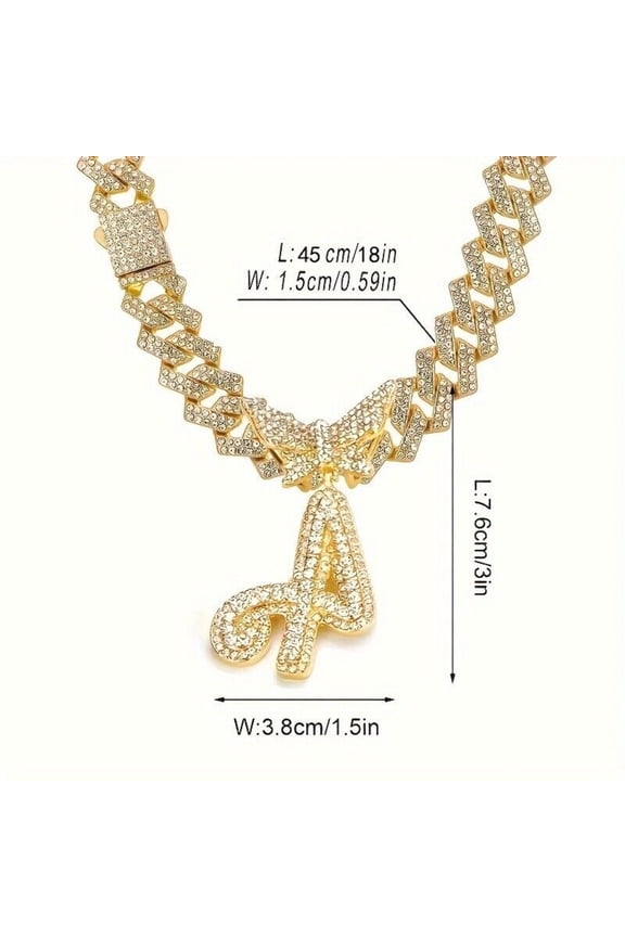 Womens Cuban Chain Silver Cursive Initials 14mm Diamond Prong Setting Cuban Chain Hip Hop Ice Chain Necklace Butterfly Initial Name Necklace Womens