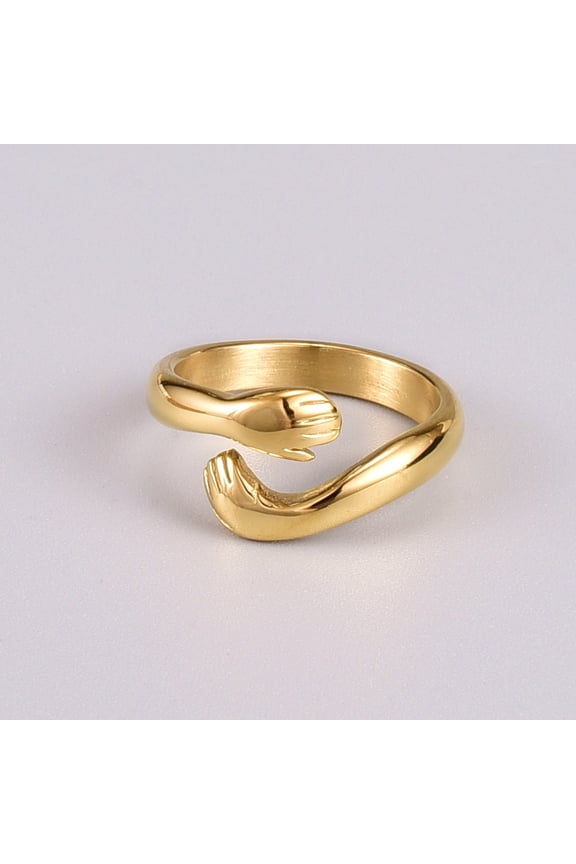 Womens Cuddle Hug Ring Titanium Steel 18K Gold Plated Fashion Statement Jewelry Gift Durable High Quality Soon