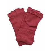 Womens Cuffed Pink Cable Knit Fingerless Flip Top Convertible Gloves