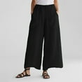 thumbnail image 1 of Womens Culottes Linen Blend Wide Leg Pants Casual Palazzo Elastic Waist with Pockets, 1 of 7