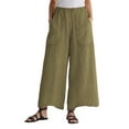 thumbnail image 1 of Womens Culottes Linen Blend Wide Leg Pants Casual Palazzo Elastic Waist with Pockets, 1 of 7
