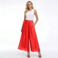 thumbnail image 1 of Womens Culottes Pants High Waist Solid Satin Chiffon Palazzo Pants Wide Leg Ankle Lightweight Soft Trousers, 1 of 4