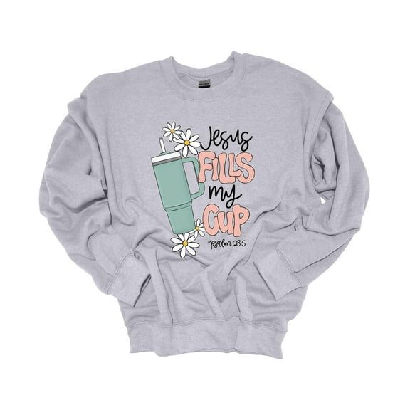 Womens Cup Sweatshirt Funny Jesus Fills My Cup Solid Tumbler Crewneck Sweatshirt-Sports Grey-large