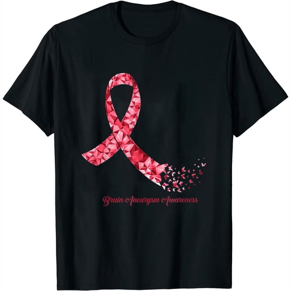 Womens Cure Burgundy Ribbon Brain Aneurysm Awareness T-Shirt Black Small