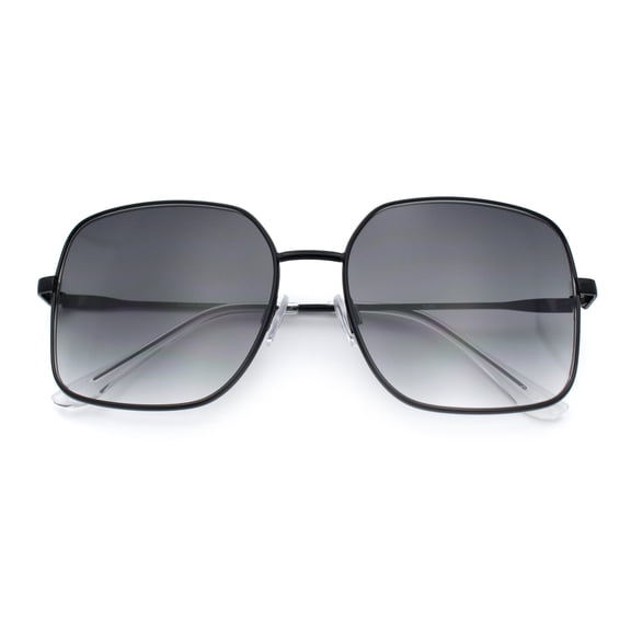 Womens Curved Concave Face Rectangle Oversized Metal Rim Sunglasses Black - Smoke