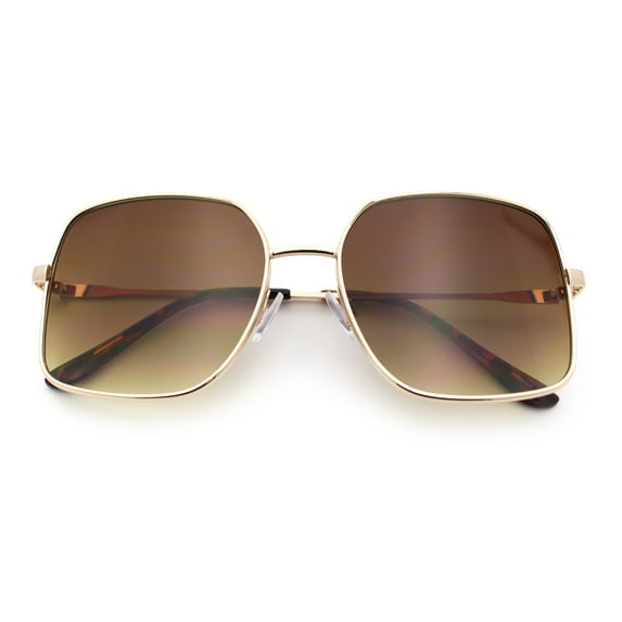 Womens Curved Concave Face Rectangle Oversized Metal Rim Sunglasses Gold - Brown