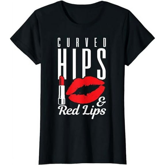 Womens Curved Hips & Red Lips Makeup Lover Curvy Beauty Gift T-Shirt