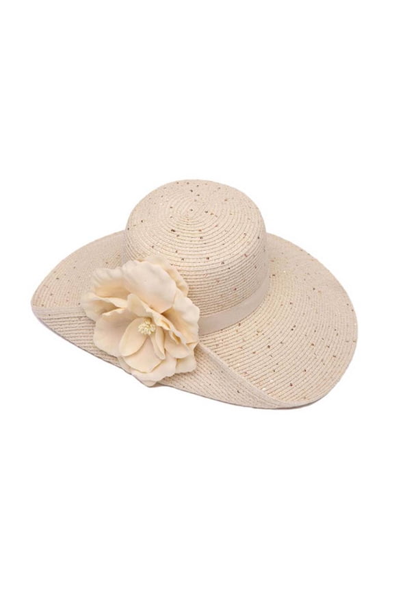 Womens Curved Straw Sun Hat w/ Bow - Natural
