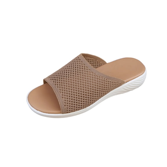 Womens Cushioned Slide Sandals Breathable Mesh Slip-On for Walking Casual Everyday Outdoors, Khaki,Size 41