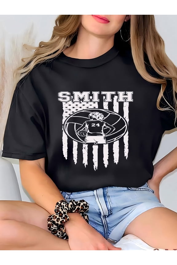 Womens Custom Volleyball Shirt American Flag Volleyball Mom Hoodie Volleyball Lovers Tshirt Volleyball Team Shirt Gift Volleyball T-Shirt