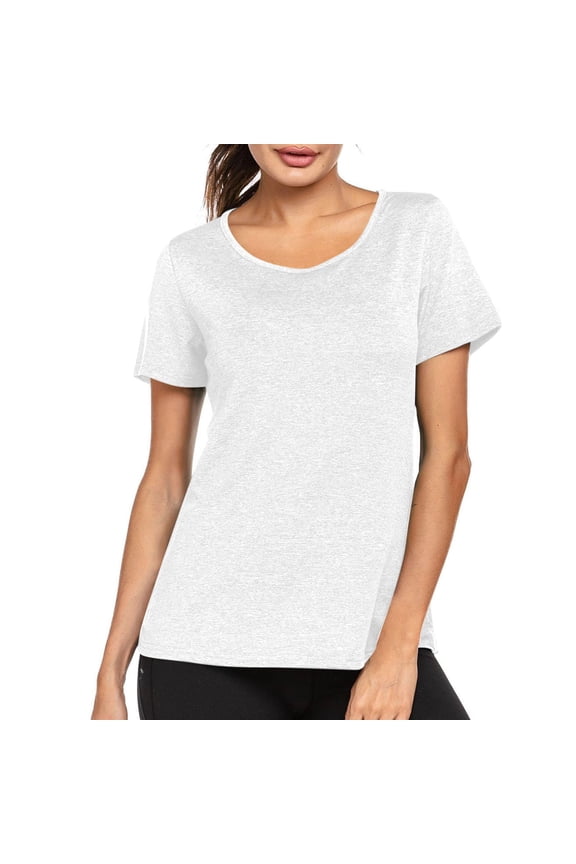Womens Cut Out Criss Cross Back Athletic Shirt Short Sleeve Crew Neck Loose Fit Workout Tops