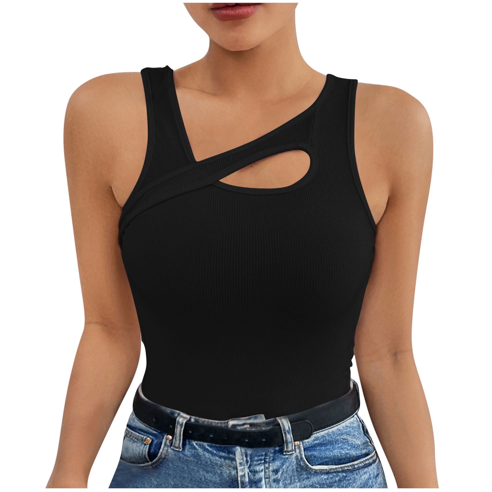 SOLY HUX Women's Ribbed Crop Tank Top - Sleeveless Ruched Knit Going Out Top - Soft Stretch Casual & Party Wear
