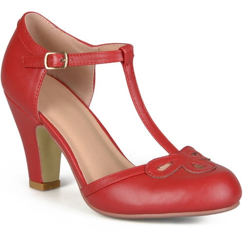 Womens Cut Out Round Toe T-strap Matte Mary Jane Pumps