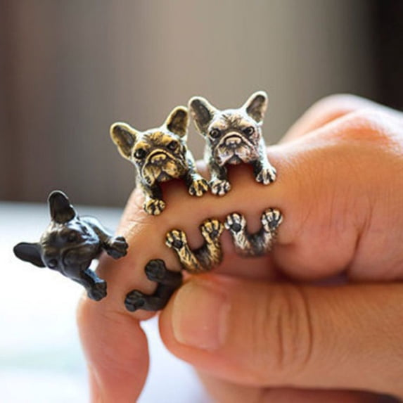 Womens Cute Animal Rings, Adjustable Retro Bulldog Openings Ring Unisex Animal Pit Bull Dog Punk Jewelry