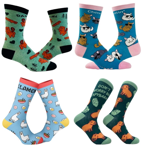 Womens Cute Animal Socks Bundle 4 Pack Socks With Funny Graphics for Ladies