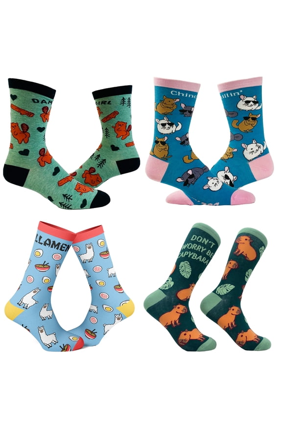 Womens Cute Animal Socks Bundle 4 Pack Socks With Funny Graphics for Ladies